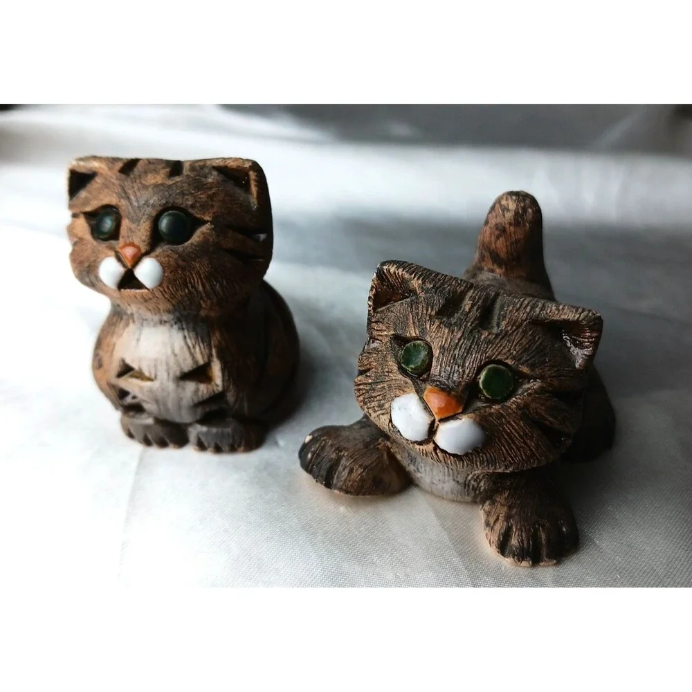 Vintage Artesania Rinconada Art Pottery Hand Crafted Clay 4 Figurines-TABBY CATS